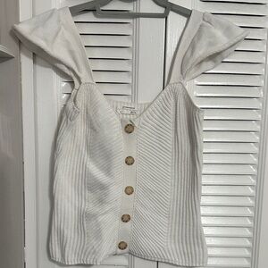 Anthropologie Cream Knit Button-Down Blouse